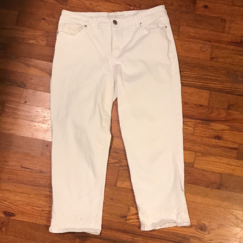 8 - white Capri with embroidery accents